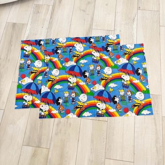Vintage SEARS & ROEBUCK Set Of Two Peanuts Curtain Panels Rainbows 25” X 35” - Picture 1 of 8